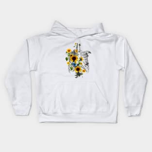 Botanical human skeleton art, Rib cage and flowers, sunflowers and butterflies ribcage Kids Hoodie